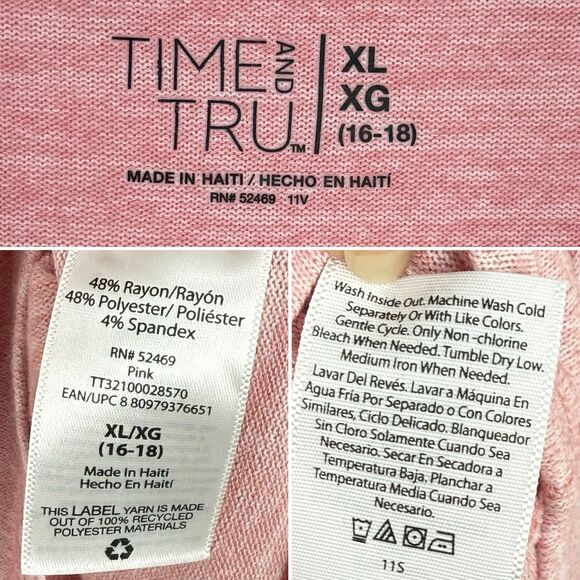 Time & Tru Top Womens Size XL Pink Knit Round Neck Round Hem Long Sleeve - Picture 9 of 16